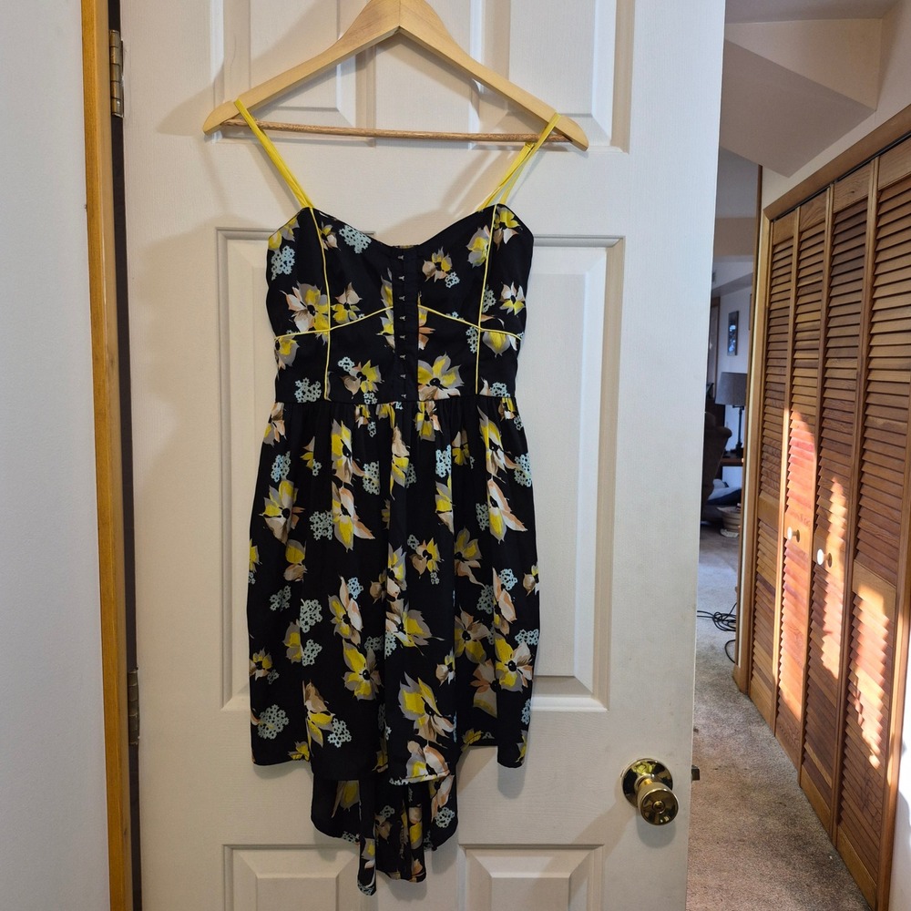 American Rag Floral High-Low Dress Black Yellow Hook & Eye Front Small Camisole